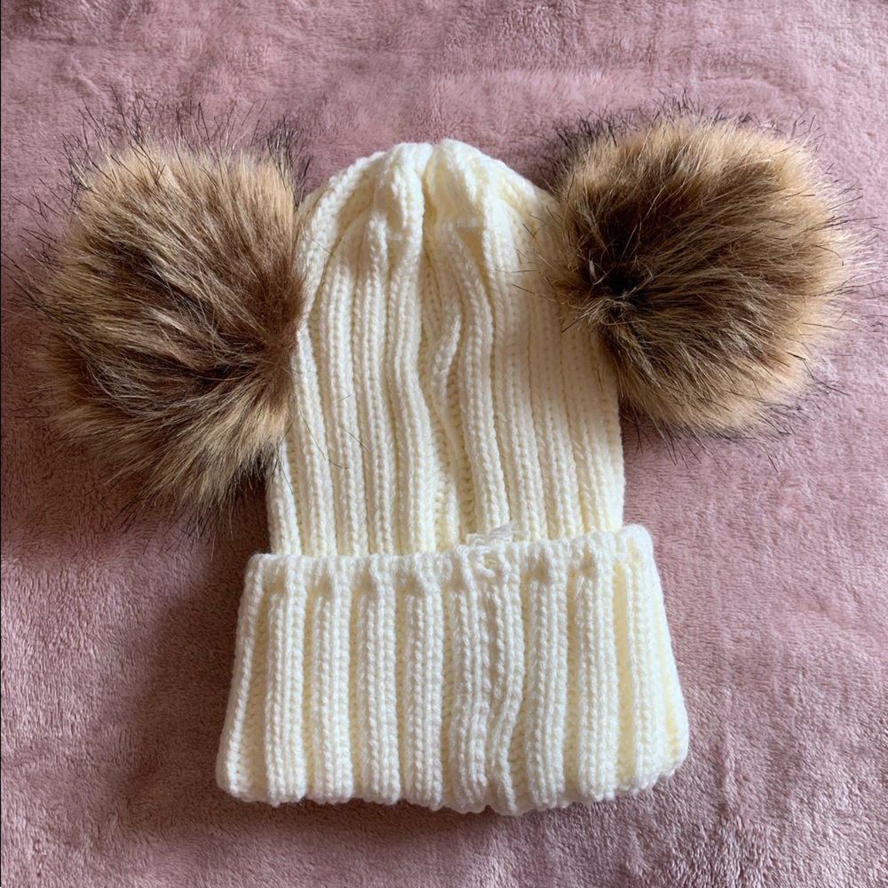 Knitted Pom Pom beanie hat faux fur Mickey ears